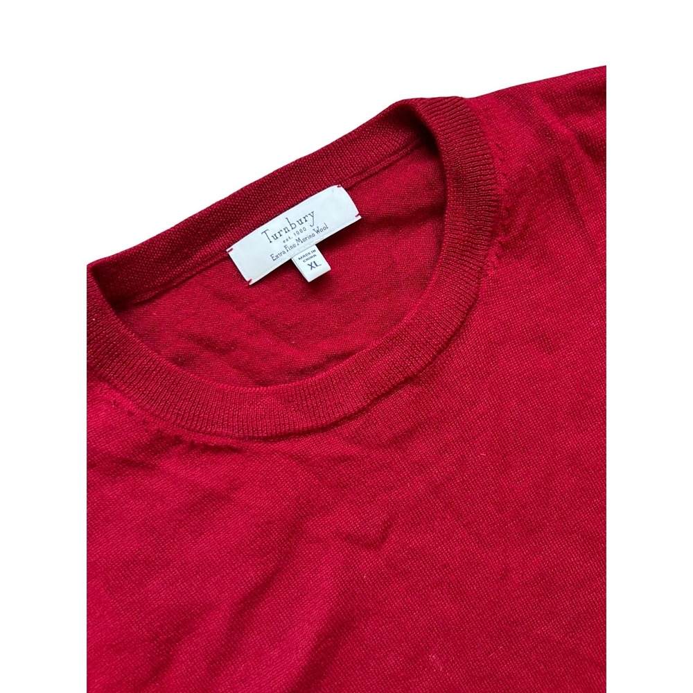 Turnbury Mens XL Red 100% Extra Fine Merino Wool Crew Neck Knit‎ Sweater